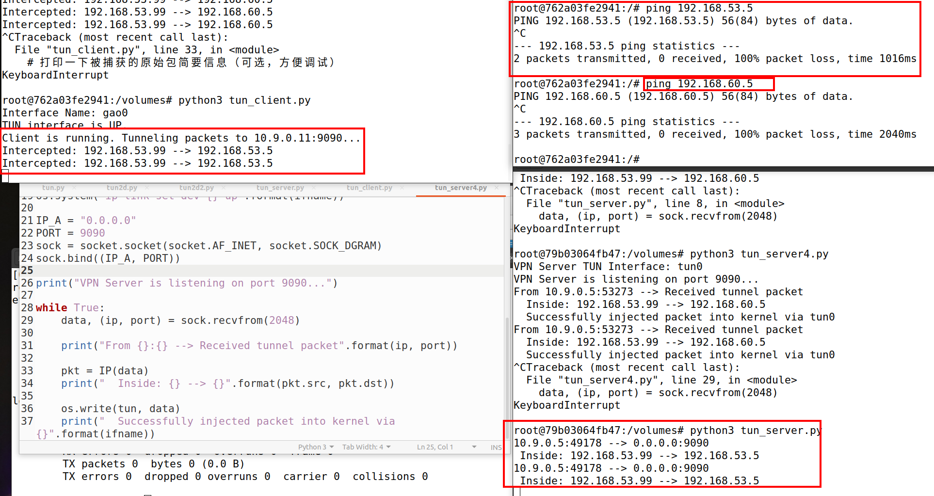 通过隧道将数据包发送到VPN服务器（ping 192.168.53.5）